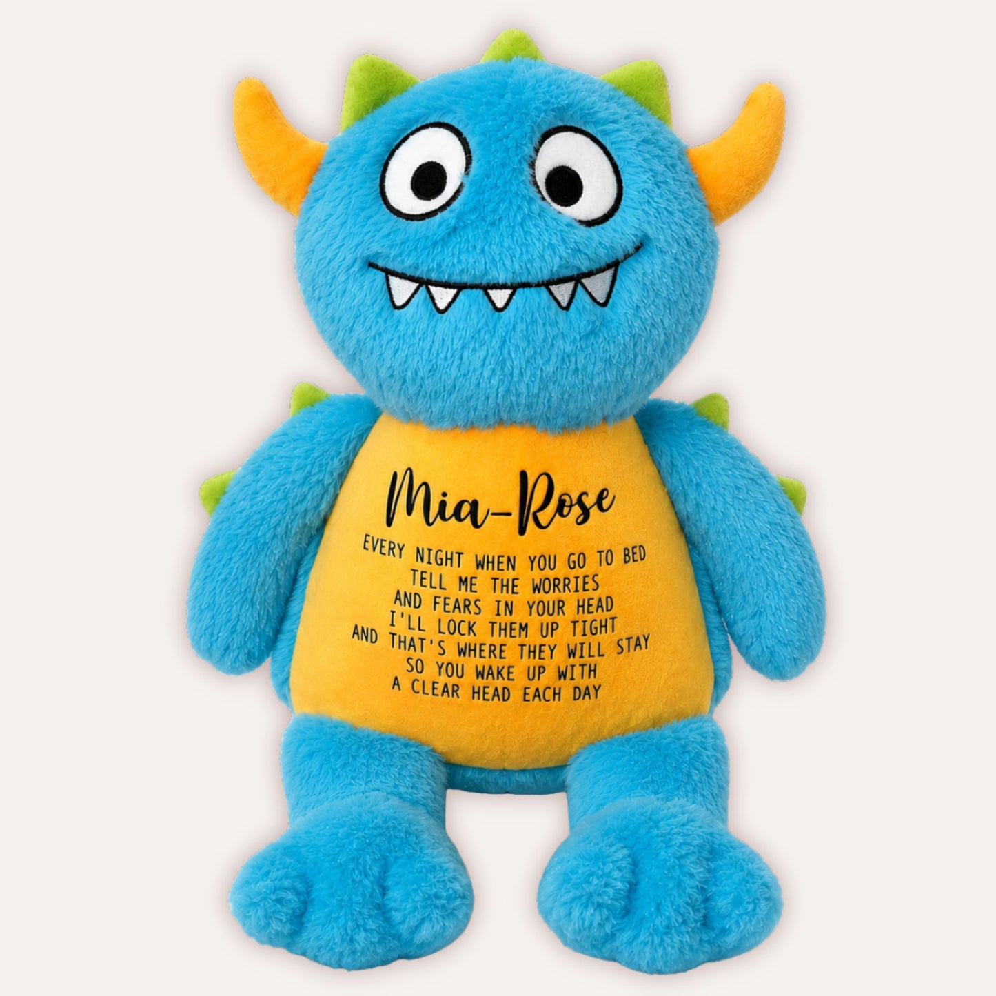 Personalised worry monster teddy in blue - perfect gift for anxious children - Grace & Grayson
