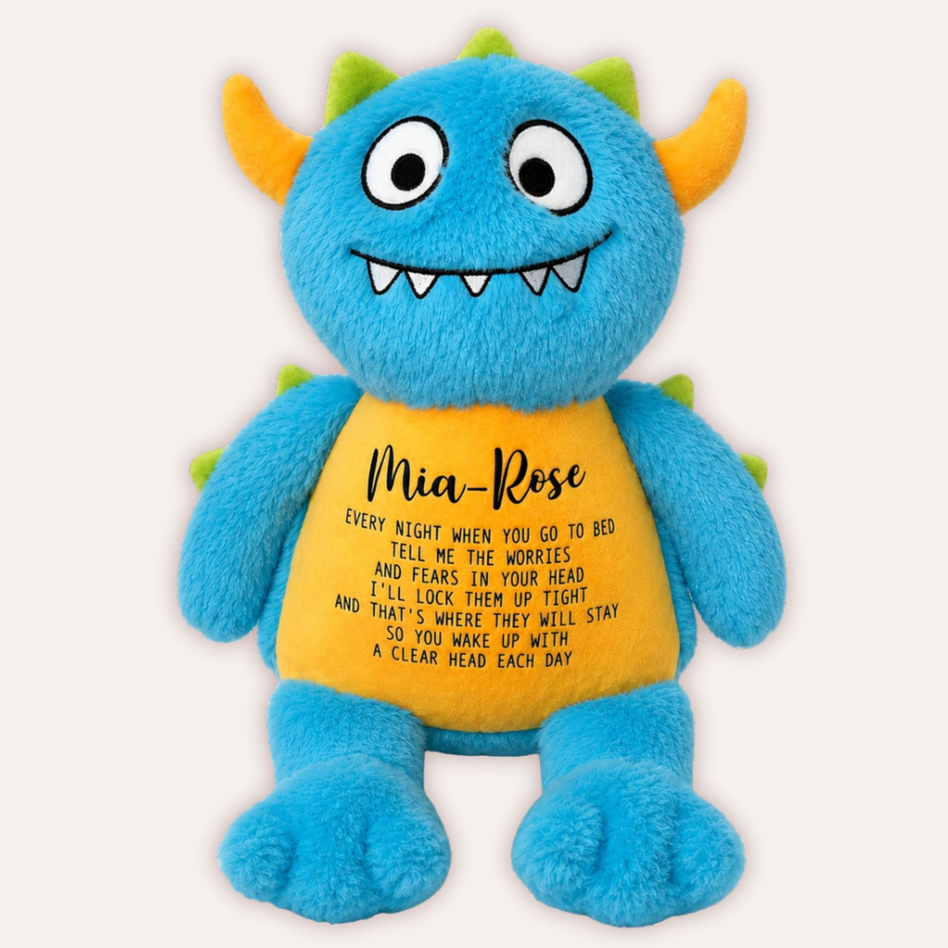 Personalised worry monster teddy in blue - perfect gift for anxious children - Grace & Grayson