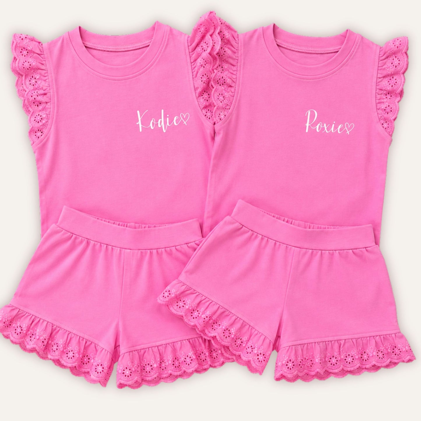 Pink Broderie Frill Shorts and T-Shirt Set for girls – Grace & Grayson