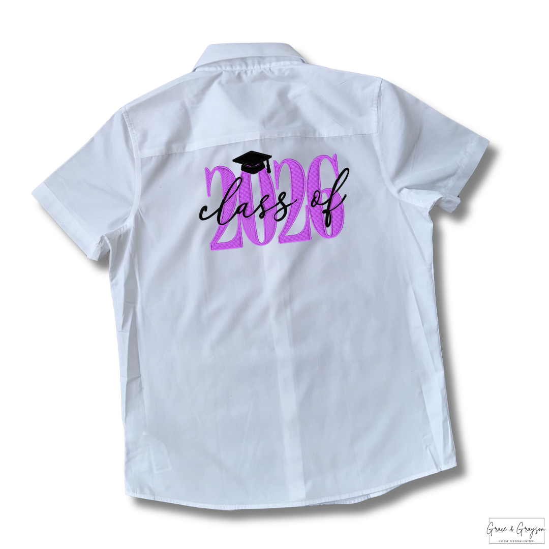 Purple Class of Leavers 26: "Purple Class of Leavers 2026 Shirt - Personalised school leavers graffiti t-shirt"