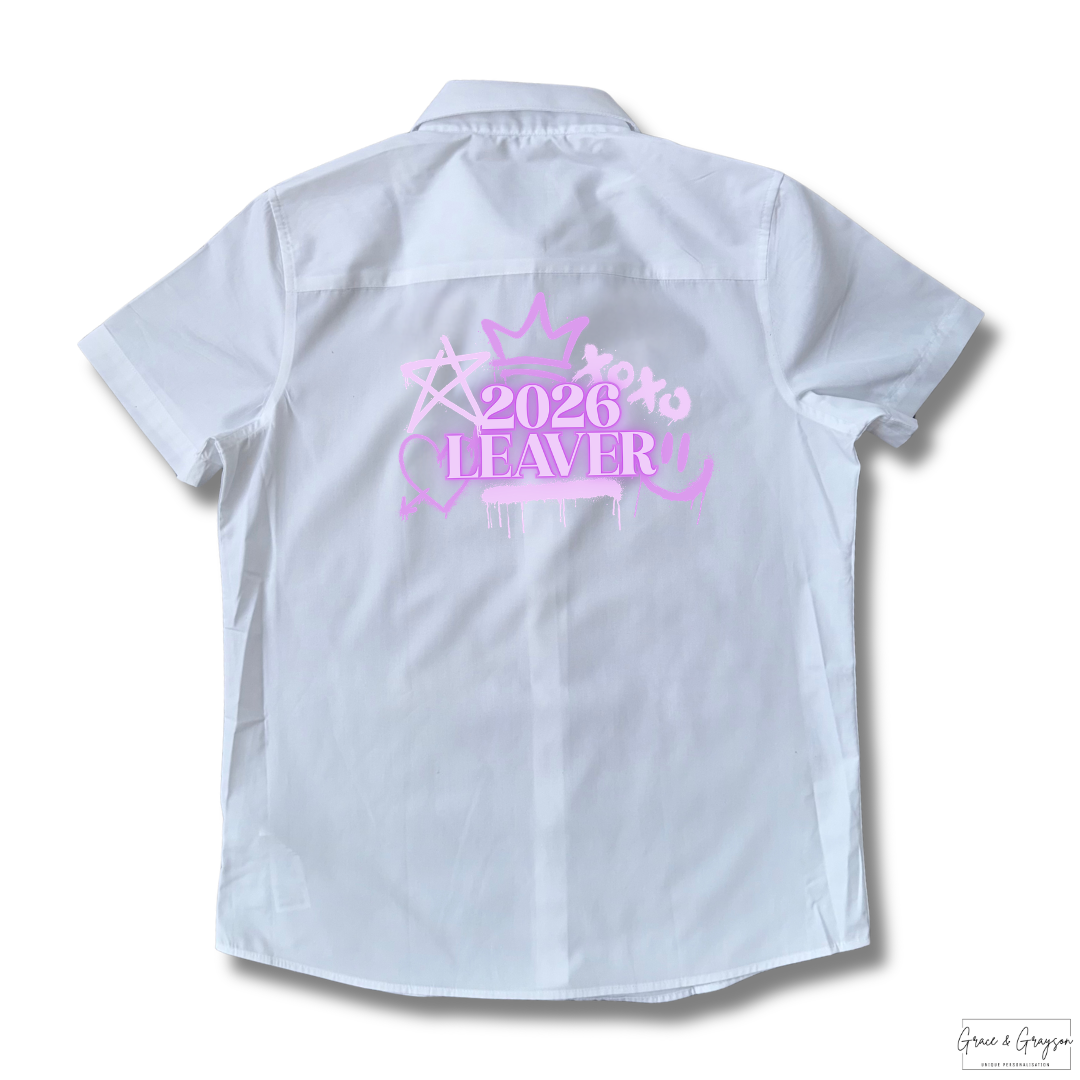 Purple Graffiti Leavers 26: "Purple Leavers Graffiti 2026 Shirt - Personalised signature t-shirt for school leavers"
