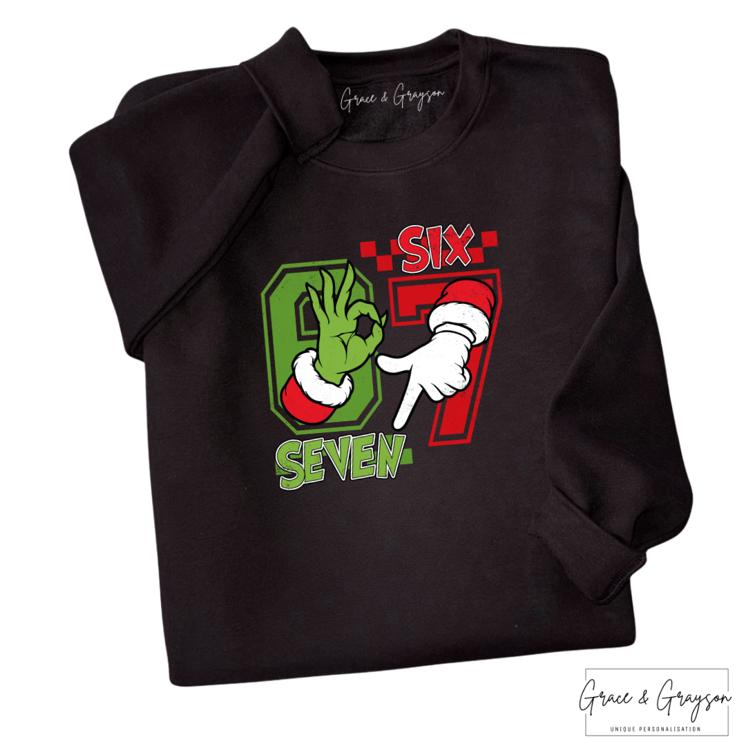 Personalised Six Seven Christmas Black Sweatshirt 67