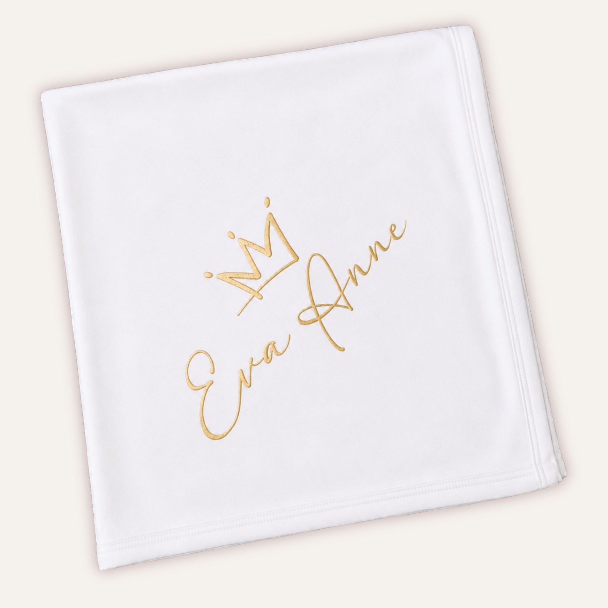 Soft white personalised baby blanket with custom print by Grace & Grayson