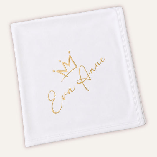 Soft white personalised baby blanket with custom print by Grace & Grayson