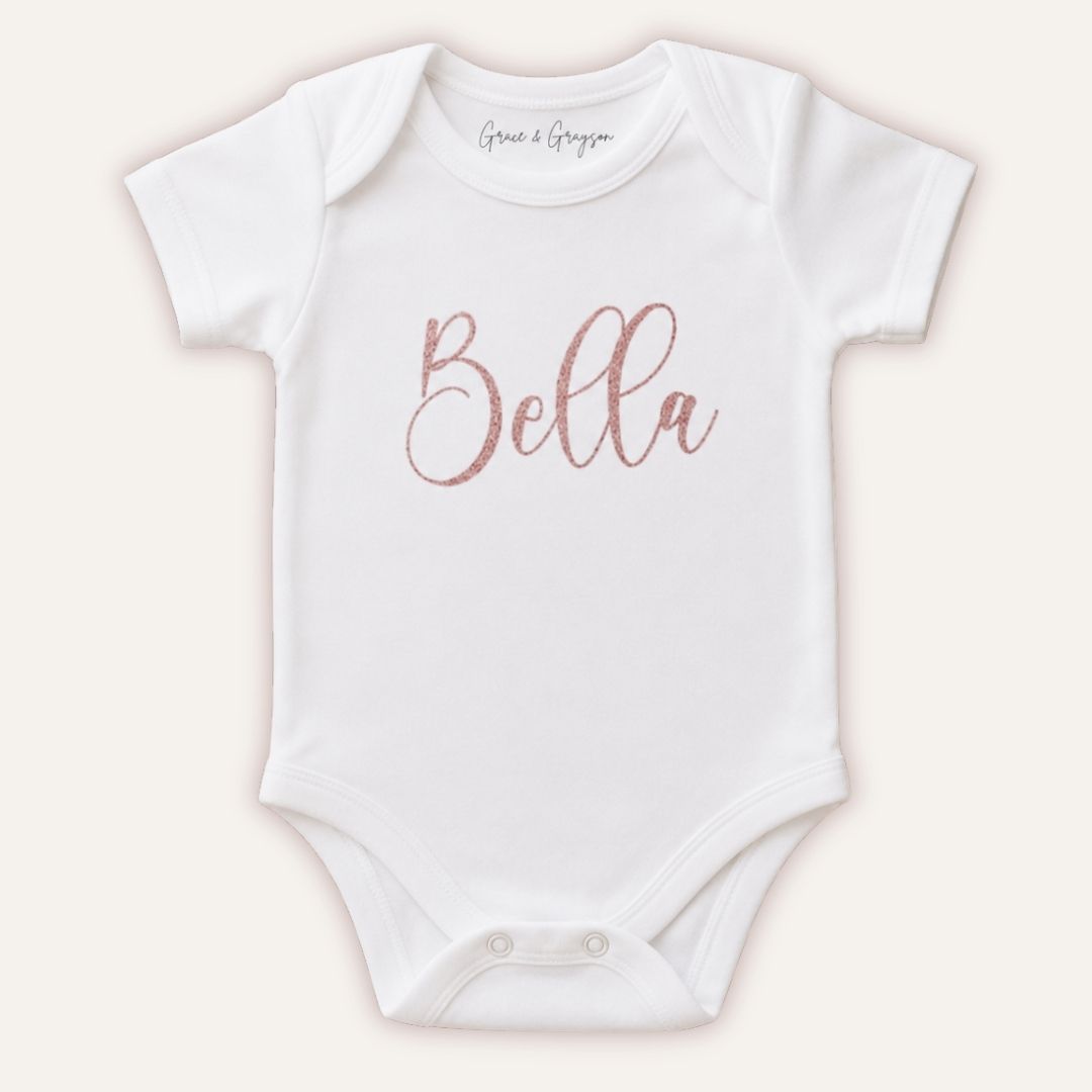 White personalised baby vest with rose-gold script name  Grace & Grayson