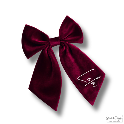 Wine Red Personalised XL Velvet Hair Bow