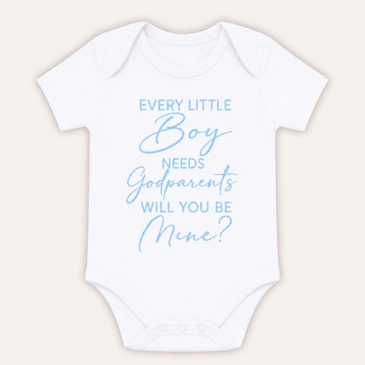 White baby vests with godfather, godmother and godparents announcement designs, Grace & Grayson