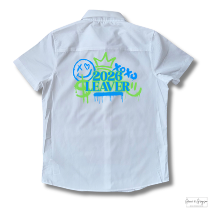 Blue Green Graffiti: "Blue Green Leavers Graffiti 2026 Shirt - Personalised signature t-shirt for school leavers"