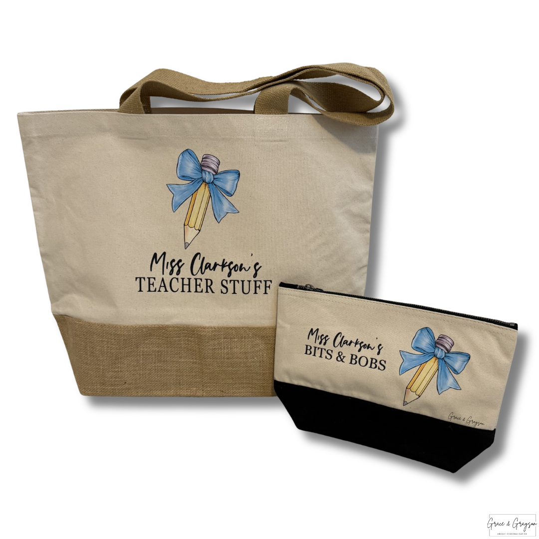 Personalised Teacher Bow Pencil Accessory Pouch