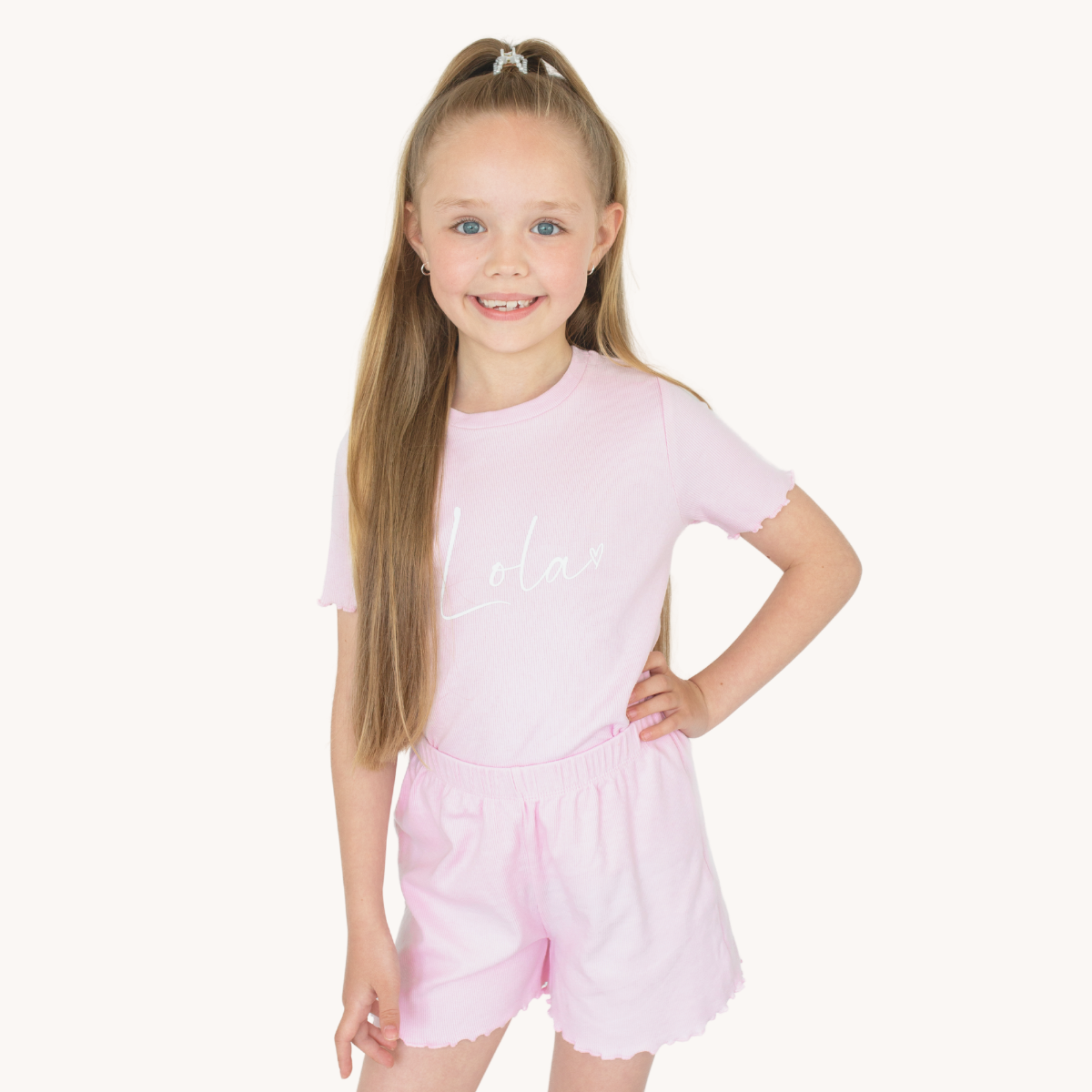 Baby Pink Rib Shorts & T-Shirt Set