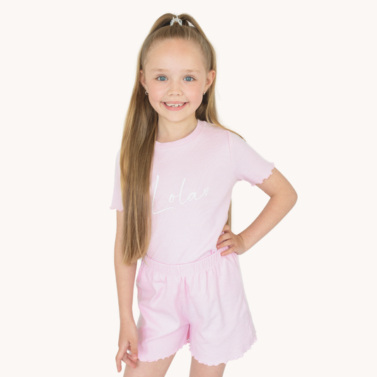 Baby Pink Rib Shorts & T-Shirt Set