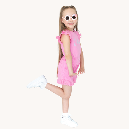 Heart Broderie Frill Shorts & T-Shirt Set