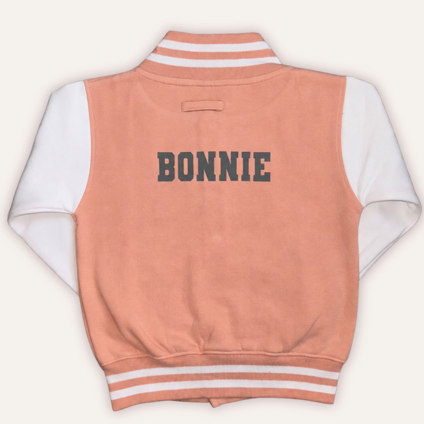 dusty Pink personalised varsity jacket for kids 
