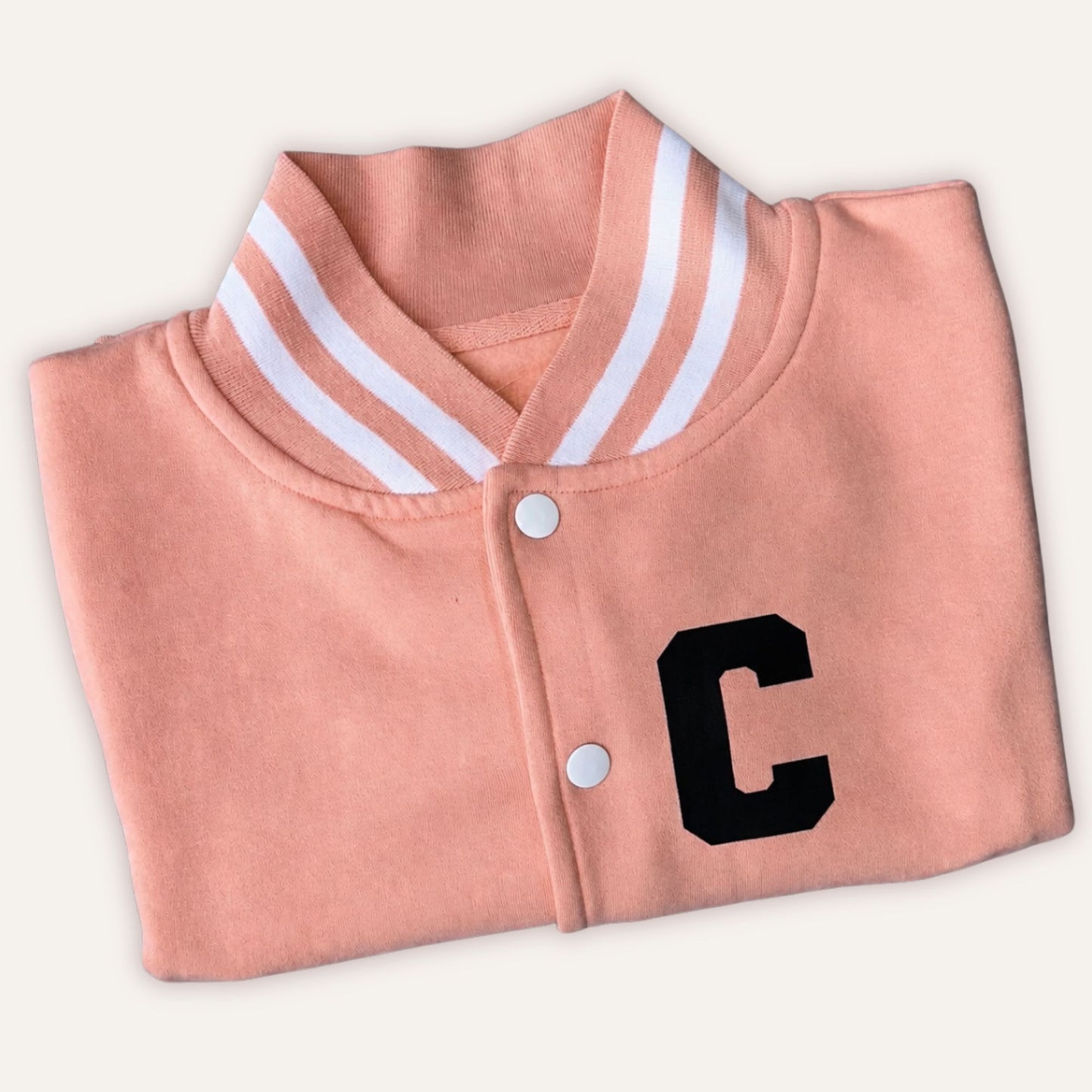 dusty Pink personalised varsity jacket with initial