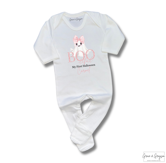 Personalised Halloween Pink Bootiful Baby Grow