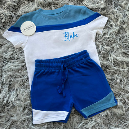 Blue Mix Shorts & T-Shirt Set