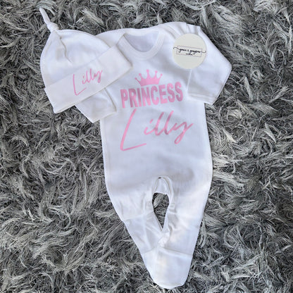 Personalised Princess Baby Grow Set