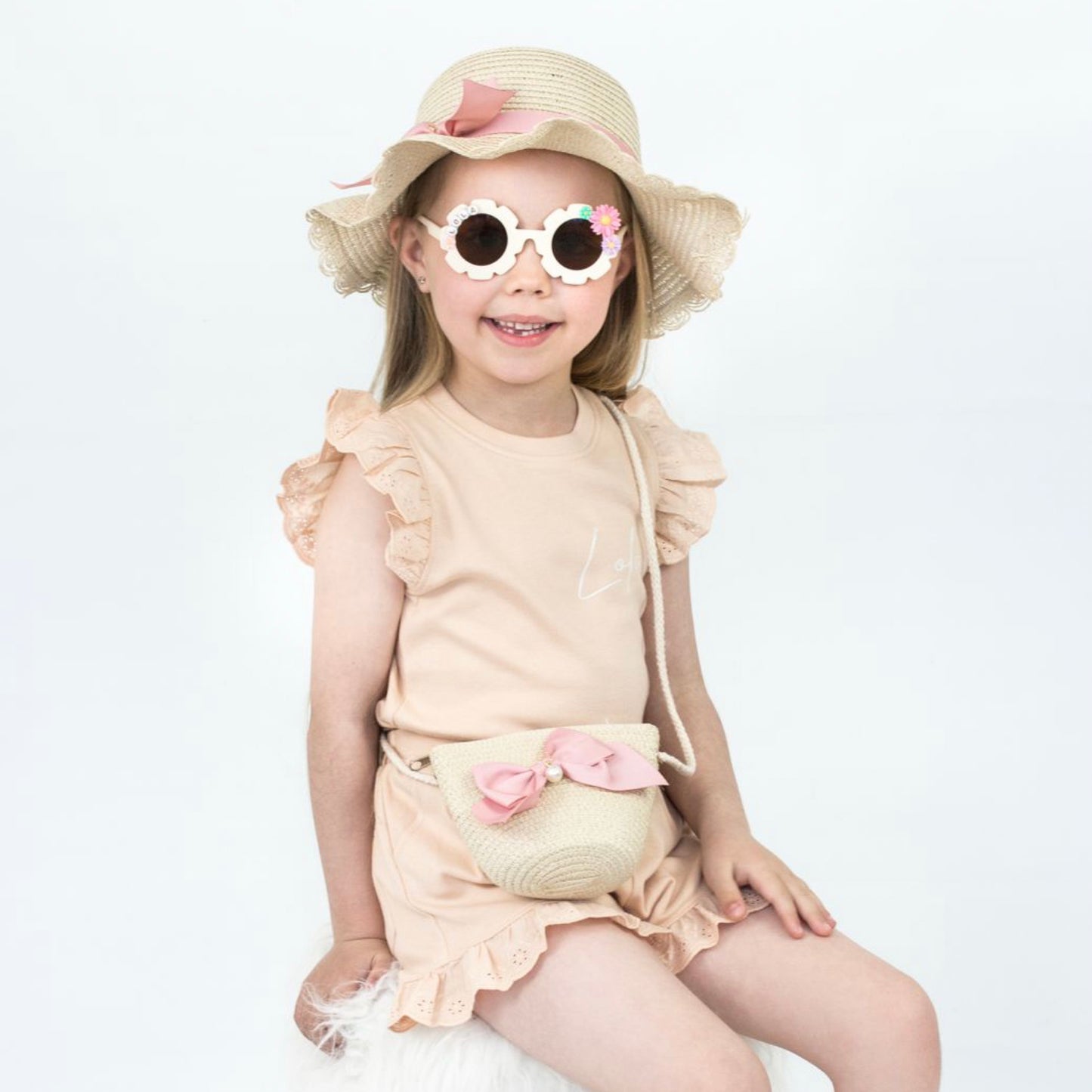 Pearl Bow Straw Hat & Bag Set