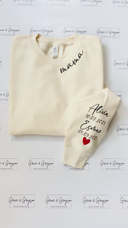 Adults Personalised Mama Wears Heart On Sleeve Sweatshirt