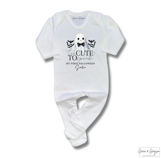 Personalised Halloween Too Cute To Spook Baby Grow