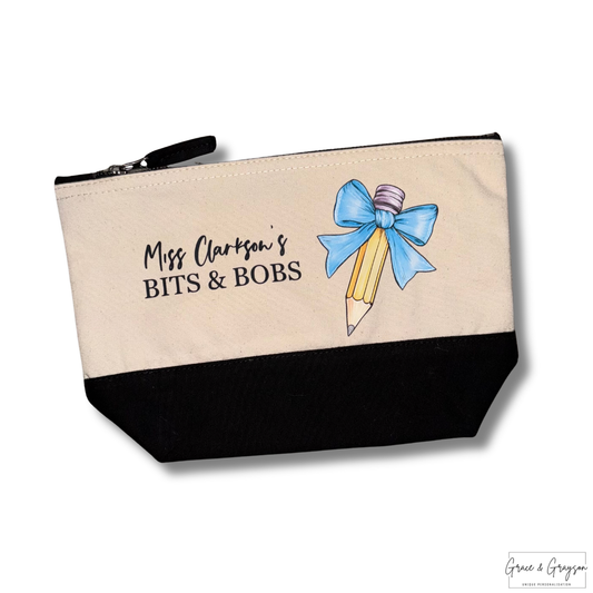 Personalised Teacher Bow Pencil Accessory Pouch