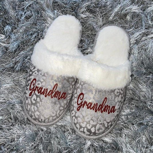 Personalised Silver Leopard Slippers