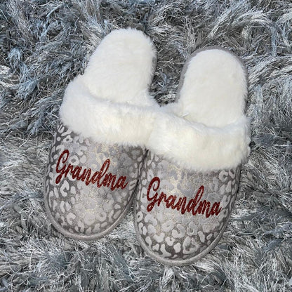 Personalised Silver Leopard Slippers