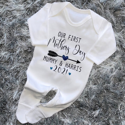 Personalised Our First Mother's Day Arrow Baby Grow
