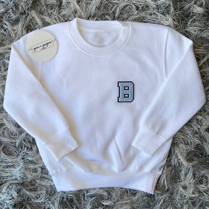 White Chenille Initial Sweatshirt