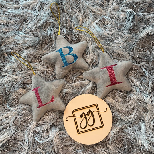 Personalised Grey Initial Christmas Star Tree Decoration