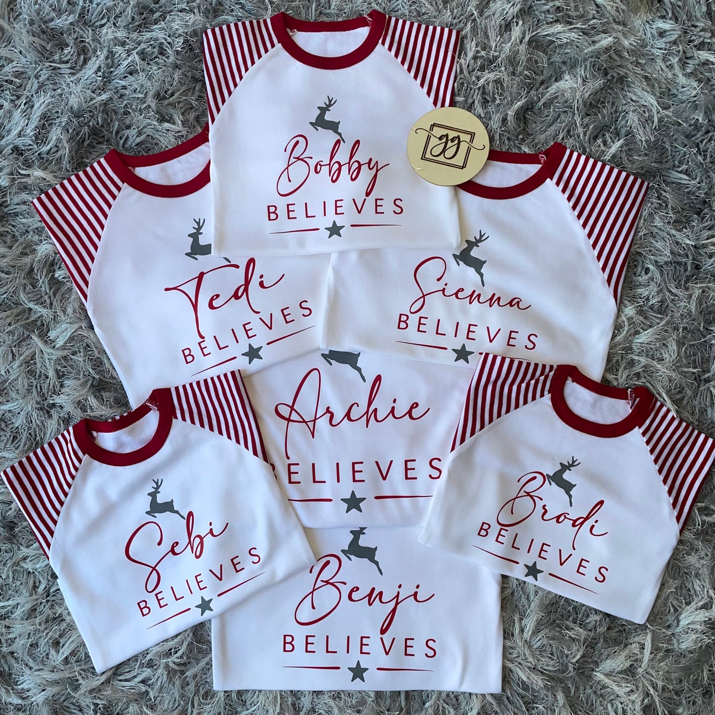 Personalised Believes Red Stripe Christmas Pyjamas
