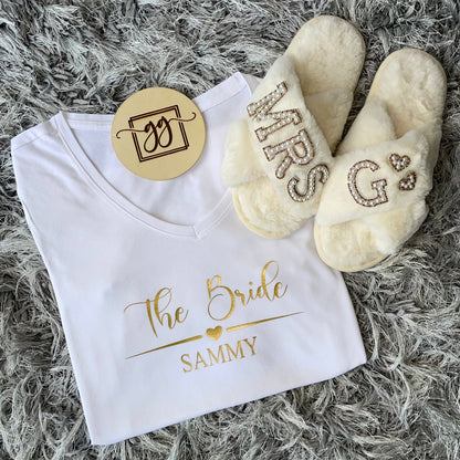 Personalised Pearl Mrs Faux Fur Slippers