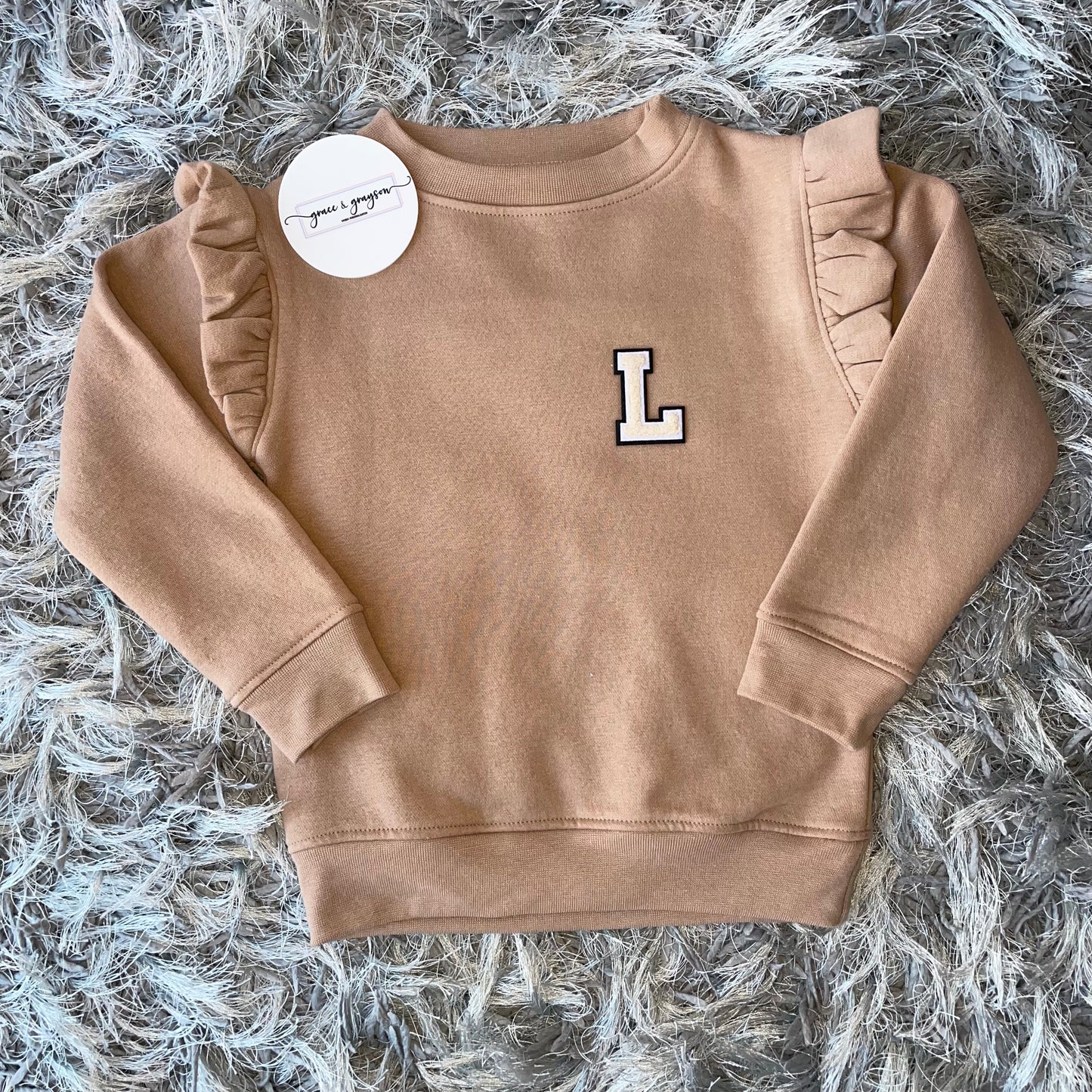 Warm taupe Chenille Initial Frill Sweatshirt