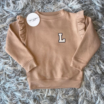 Warm taupe Chenille Initial Frill Sweatshirt