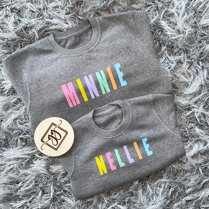 Grey Pastel Block Name Sweatshirt