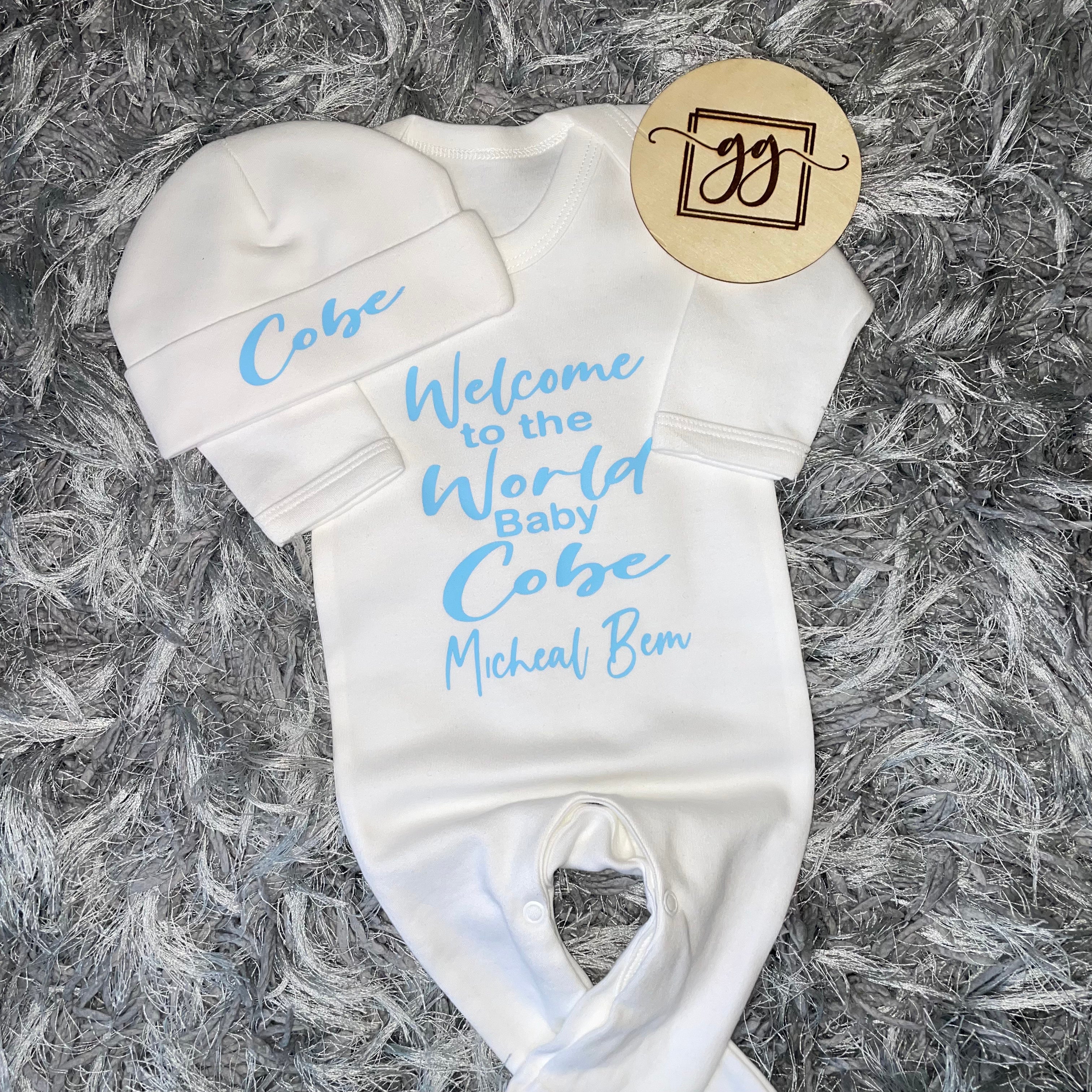 Personalised Welcome To The World Baby Grow Set