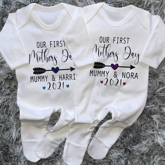 Personalised Our First Mother's Day Arrow Baby Grow