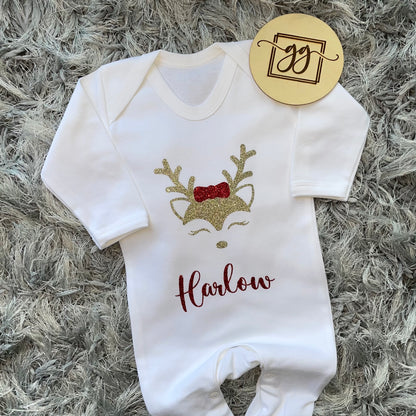 Personalised Christmas Reindeer Baby Grow