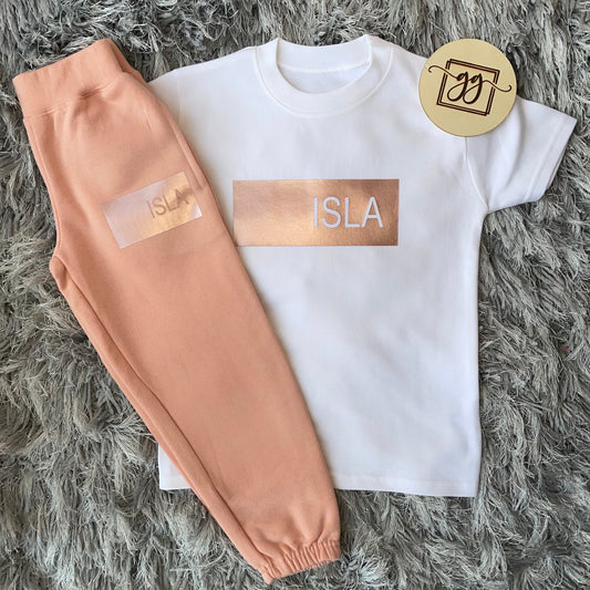 Personalised Dusty Pink Name Bar T-Shirt & Joggers
