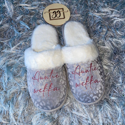 Personalised Silver Leopard Slippers