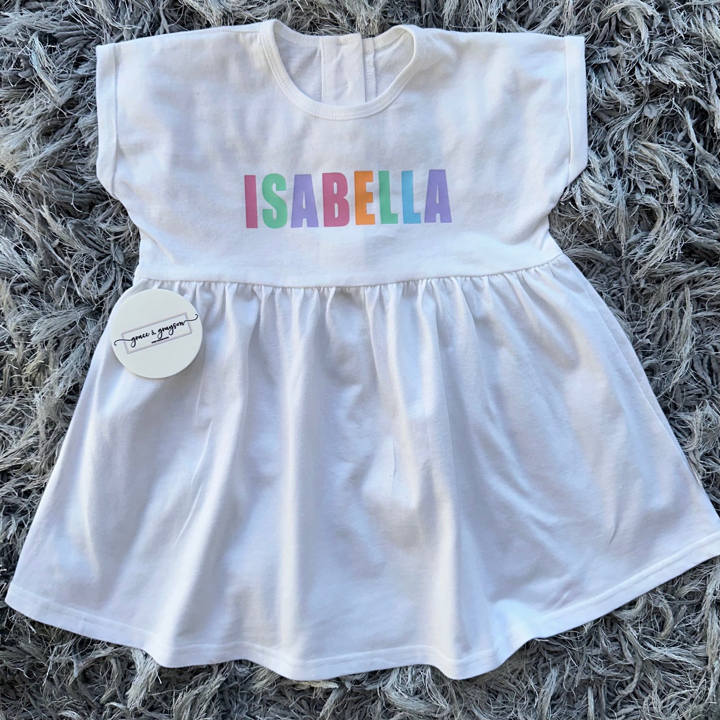 Personalised Pastel Rainbow Name White Summer Dress