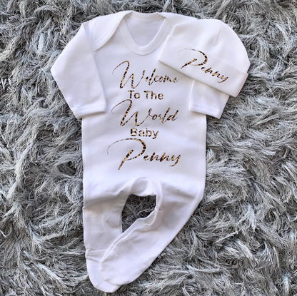 Welcome To The World Baby Grow Set