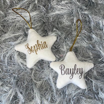 Personalised White/Ivory Christmas Star Tree Decoration