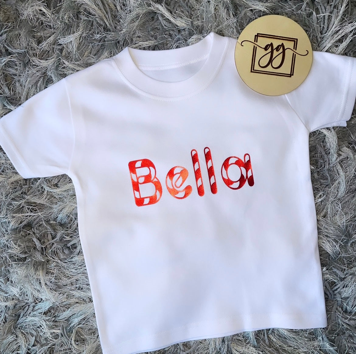 Personalised Christmas Candy Cane Name T-Shirt