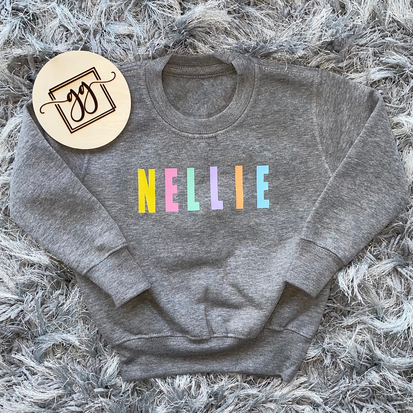 Grey Pastel Block Name Sweatshirt