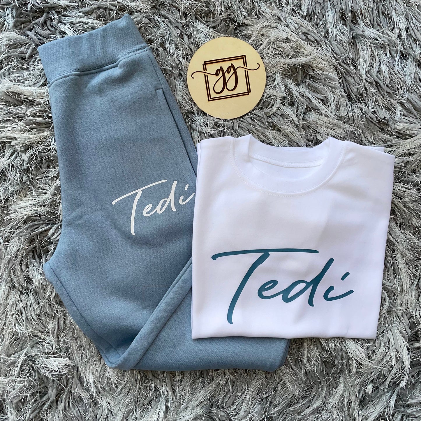 Personalised Dusty Blue T-Shirt & Joggers