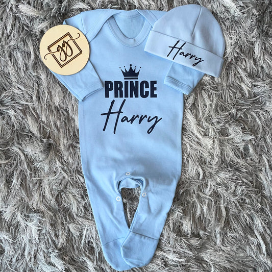 Personalised Prince Baby Grow Set