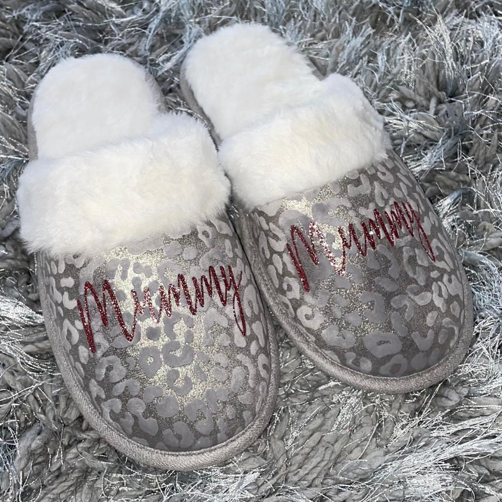 Personalised Silver Leopard Slippers