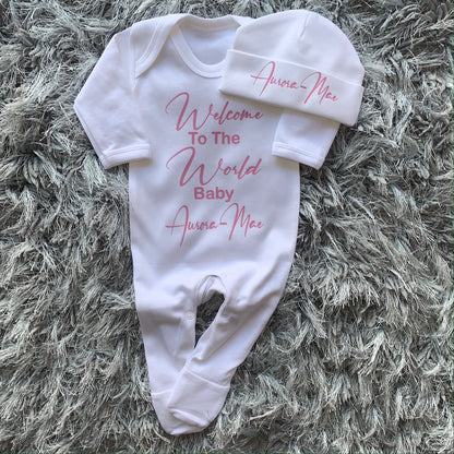 Welcome To The World Baby Grow Set