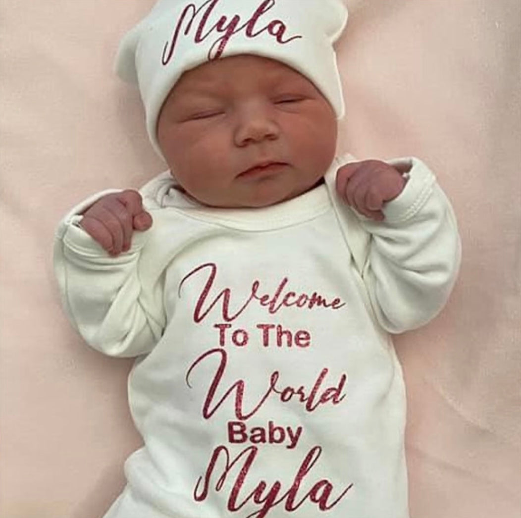 Personalised Welcome To The World Baby Grow Set Grace Grayson